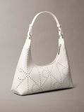 White Perforated Emblem Logo Shoulder Bag  Women