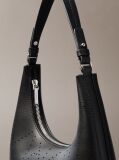 Black Perforated Emblem Logo Shoulder Bag  Women