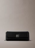 Black Emblem Pebble Grain Chain Strap Clutch  Women