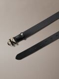 Black Full-Grain Leather Logo Buckle Belt  Women