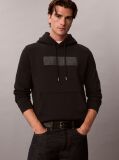 Black Logo Graphic Embroidery Fleece Hoodie  Men