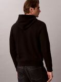 Black Logo Graphic Embroidery Fleece Hoodie  Men