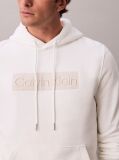 White Logo Graphic Embroidery Fleece Hoodie  Men