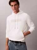 White Logo Graphic Embroidery Fleece Hoodie  Men