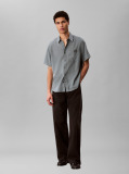 Grey Short Sleeve Solid Causal Linen Classic Shirt  Men