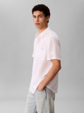 White Short Sleeve Solid Causal Linen Classic Shirt  Men