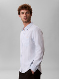 White Long Sleeve Solid Casual Linen Classic Shirt  Men