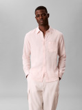 Orange Long Sleeve Solid Casual Linen Classic Shirt  Men
