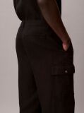Black Relaxed Straight Linen Blend Cargo Pants  Men
