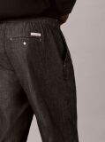 Black Cotton Chambray Drawstring Trousers  Men