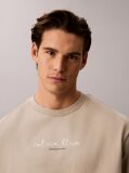 Beige Logo Graphic Crew Neck T-Shirt  Men