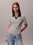 Black Slim Ribbed Stripe Polo Shirt  Women