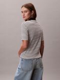 Black Slim Ribbed Stripe Polo Shirt  Women