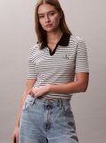Black Slim Ribbed Stripe Polo Shirt  Women