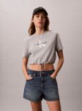 Grey Cropped Drawstring Hem T-Shirt  Women