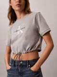 Grey Cropped Drawstring Hem T-Shirt  Women