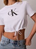 White Cropped Drawstring Hem T-Shirt  Women