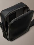 Black Emblem Logo Textured Reporter Bag  Men