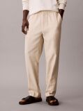 Beige Linen Cotton Drawstring Trousers  Men