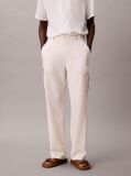 White Relaxed Straight Linen Blend Cargo Pants  Men