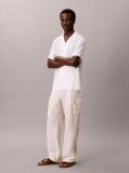 White Relaxed Straight Linen Blend Cargo Pants  Men