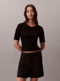 Black Ribbed Half Sleeve T-Shirt  Women