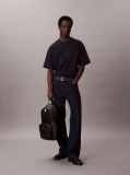 Black Embossed Logo Dome Backpack  Men