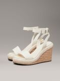 White Leather Espadrille Wedge Sandals  Women