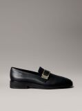 Black Leather Apron Toe Loafers  Women