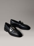 Black Leather Apron Toe Loafers  Women