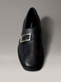 Black Leather Apron Toe Loafers  Women
