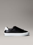 Black Smooth Leather Embossed Logo Trainers  Women