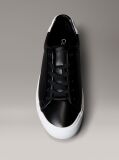 Black Smooth Leather Embossed Logo Trainers  Women
