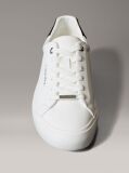 White Smooth Leather Embossed Logo Trainers  Women