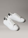 White Smooth Leather Embossed Logo Trainers  Women