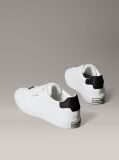 White Smooth Leather Embossed Logo Trainers  Women