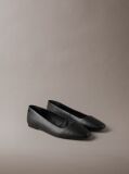Black Leather Square Toe Ballerinas  Women