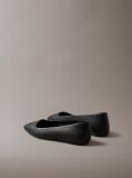 Black Leather Square Toe Ballerinas  Women