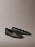 Black Leather Square Toe Ballerinas  Women