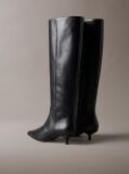Black Leather Kitten Heel Knee Boots  Women