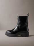 Black CK Bold - Shine Leather Zip Ankle Boots  Women