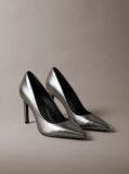 Grey Leather Gunmetal Stiletto Pumps  Women