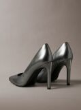 Grey Leather Gunmetal Stiletto Pumps  Women