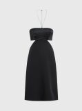 Black Satin Chain Detail Bustier Dress  Women