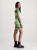 Green Double Layer Mesh Printed Dress  Women