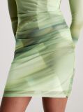 Green Double Layer Mesh Printed Dress  Women