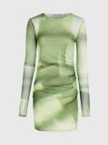 Green Double Layer Mesh Printed Dress  Women