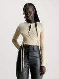 Beige Crinkle Long Sleeve Wrap Top  Women