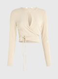 Beige Crinkle Long Sleeve Wrap Top  Women
