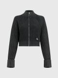 Black Ribbed Cotton Zip Up Cardigan  Women